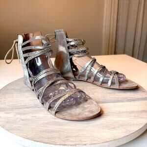 Free People Metallic Gladiator Lace Up Sandals Silver Leather Juliette Size 9